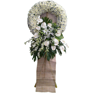 Funeral flowers to express your sympathy  with stand. Condolence flowers. Delivery by Philippine florist